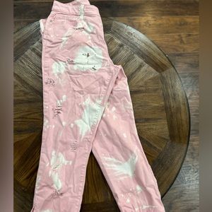 Handmade Pink Bleached Distressed Denim Jeans